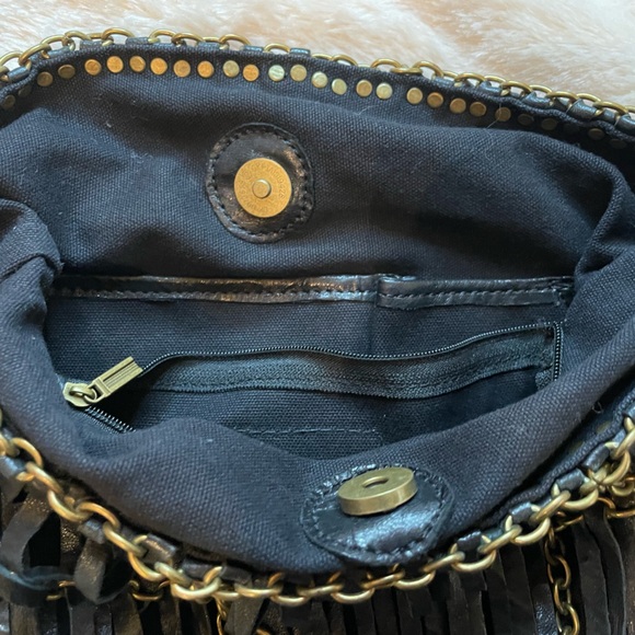 Black leather and gold burnished Stylish chain Boho Bag. Like new! - Picture 10 of 13